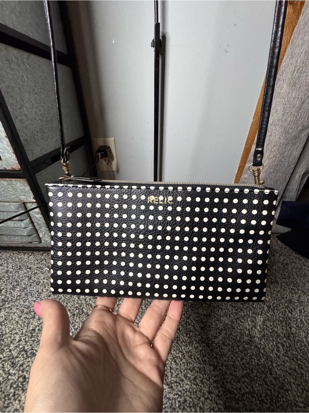 Fossil Black Crossbody with White Polka Dots